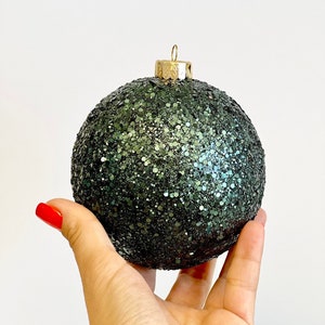 Dark Green Glitter Christmas Ball Ornament: Handmade Holiday Decor