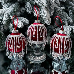 BURGUNDY VELVET CHRISTMAS ornaments-red wine rhinestone Xmas decorations, 3.15 tree balls