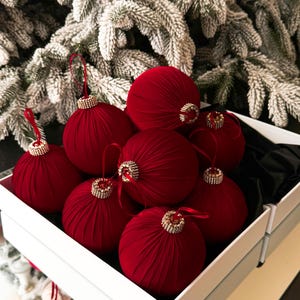 BURGUNDY SILK CHRISTMAS Ornaments: 4" Wine Red Tree Decorations, 12-Piece Set