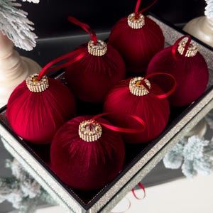 Burgundy Velvet Christmas Balls: Silk Holiday Ornaments, Set of 6