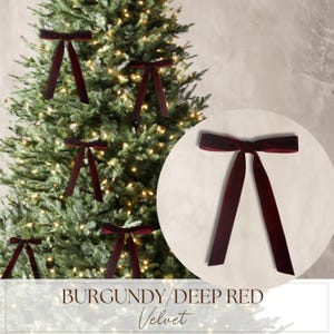 Burgundy Velvet Christmas Bows - Christmas Tree Bow Coquette Ornaments, Set of 6