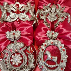 Velvet Christmas Ornament Set: Baroque Red and Gold Heirloom Decorations