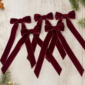 Handmade Velvet Christmas Tree Bows with Clip, long tail ribbon