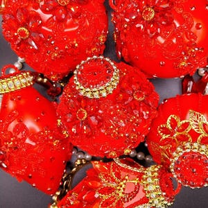 Luxury Red Christmas Ornament Set: Handmade Baroque Crystal & Filigree