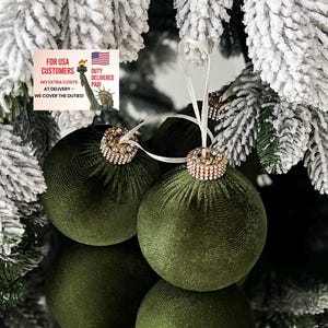 GREEN MOSS VELVET Ornaments 3.15/4” for elegant Christmas tree decor