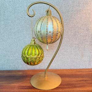 Vintage Elegant Embellished Christmas Ornament Set of 2 Holiday Green Ivory