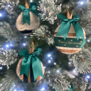 Set of 3 Handmade baubles in dark green